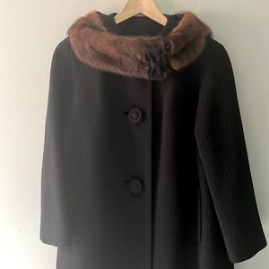 Vintage Calf-Length Coat with Real Fur Collar